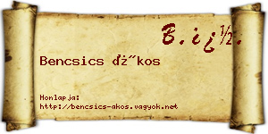 Bencsics Ákos névjegykártya